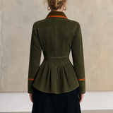 Olive Washed Peplum Utility Jacket With Corduroy Shawl Collar