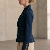 Women’s Dark Wash Denim Blazer With Gold Buttons