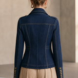 Women’s Dark Wash Denim Blazer With Gold Buttons