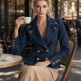 Women’s Dark Wash Denim Blazer With Gold Buttons