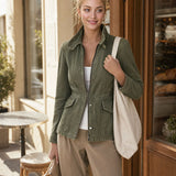 Olive Green Workwear Jacket Lightweight Jacket Fitted Waist Design