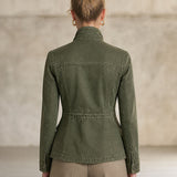 Olive Green Workwear Jacket Lightweight Jacket Fitted Waist Design