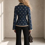 Women’s Star Print Fringe Denim Blazer Western Statement Jacket