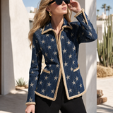 Women’s Star Print Fringe Denim Blazer Western Statement Jacket