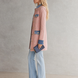 Women’s Blush Pink Denim Military Jacket With Contrast Blue Trim