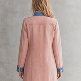 Women’s Blush Pink Denim Military Jacket With Contrast Blue Trim