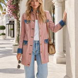 Women’s Blush Pink Denim Military Jacket With Contrast Blue Trim