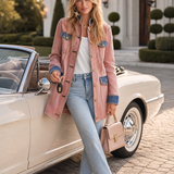 Women’s Blush Pink Denim Military Jacket With Contrast Blue Trim