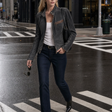 Women’s Vintage Black Grey Washed Denim Moto Jacket
