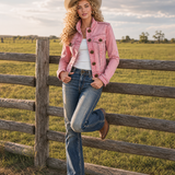 Pink Cropped Denim Jacket For Women