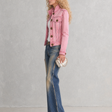 Pink Cropped Denim Jacket For Women