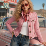 Pink Cropped Denim Jacket For Women