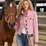 Pink Cropped Denim Jacket For Women