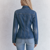 Fitted Denim Utility Jacket With Suede Pockets