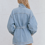 Belted Oversized Denim Utility Jacket For Women