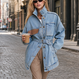 Belted Oversized Denim Utility Jacket For Women