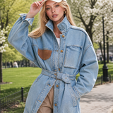 Belted Oversized Denim Utility Jacket For Women