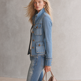 Hunting Denim Jacket With Gold Zipper Placket