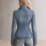 Hunting Denim Jacket With Gold Zipper Placket