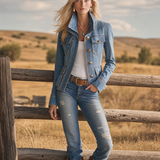 Hunting Denim Jacket With Gold Zipper Placket