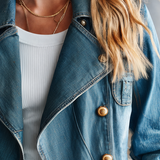 Cropped Fitted Denim Jacket Women Gold Buttons Asymmetric Hem Western Fall