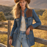 Women’s Denim Utility Jacket With Suede Trim