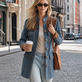 Women’s Denim Utility Jacket With Suede Trim