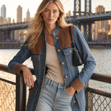 Women’s Denim Utility Jacket With Suede Trim