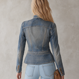 Tailored Military Denim Jacket With Brass Buttons And Flap Pockets