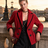 Women’s Red Denim Fitted Blazer Jacket With Black Trim