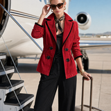 Women’s Red Denim Fitted Blazer Jacket With Black Trim