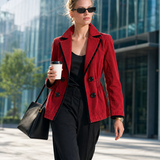 Women’s Red Denim Fitted Blazer Jacket With Black Trim