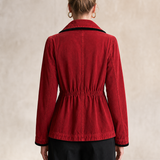Women’s Red Denim Fitted Blazer Jacket With Black Trim
