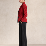 Women’s Red Denim Fitted Blazer Jacket With Black Trim