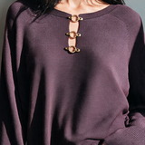 Women's Cut-Out Knit Top With Metal Buckle MDZ2633H3ZRK