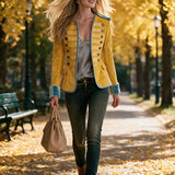 Retro Yellow Round Neck Button-decorated Velvet Jacket