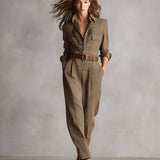 Women's Brown Sophisticated Tweed - Texture Plaid Utility Jumpsuit (without belt) MDA0167I2I