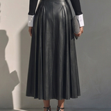 Women's High-Waisted Pleated Leather Skirt MDZ2153H1ZRK