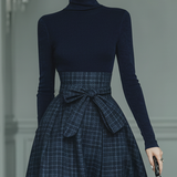 Women’s Navy Blue Turtleneck Long Sleeve Fitted Knit Top MDA2629K8T