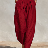 Women's Red Linen Jumpsuit With Spaghetti Straps & High-Waisted Pleated Pants, Timeless Romantic-Elegant Style Jumpsuit MDZ1915C8I