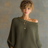 Women's Knit Loose Large Round Neck Batwing Sleeve Mini Dress