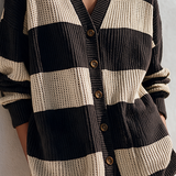 Women's Color-Block Striped V-Neck Knit Cardigan MDZ0153I4ZRK