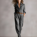 Women's Brown Sophisticated Tweed - Texture Plaid Utility Jumpsuit (without belt) MDA0167I2I
