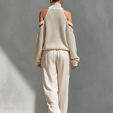 Women’s Beige Linen-Blend High-Waisted Pocketed Wide-Leg Pants MDZ1228A6T