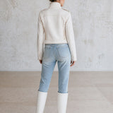 Casual Retro Frayed Off-white Denim Military Style Jacket
