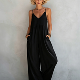 Women's Casual White Cotton-linen Blend Sleeveless Loose Jumpsuit MDZ0246C9AN