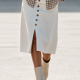Women's Button‑Front Slit Brushed Midi Skirt MDZ0293I6R