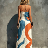 Women's Casual Printed Woven Sleeveless Maxi Dress With Spaghetti Straps MDZ0991F2LXY