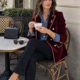 Casual Vintage Double-breasted Burgundy Velvet Blazer