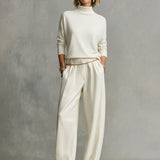 Women's Ivory Soft Knit Turtleneck with Oversized Silhouette & High Neck, Contemporary Effortless-Chic Style Top MDA1522K5I